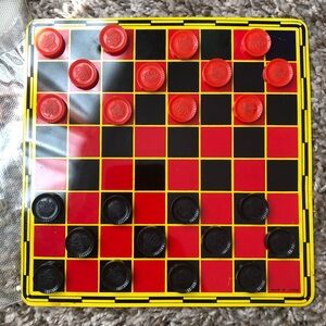 Vintage Metal Checkers Board & Magnetic Chips- Perfect for Auto, Bed, Plane